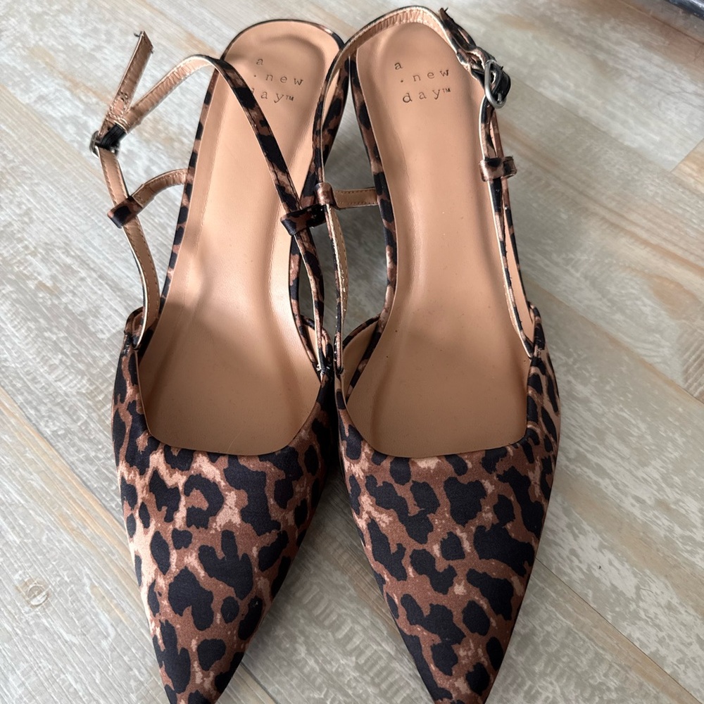 a new day Leopard Print Pointed Slingback Flats - Brown & Black Womens US size 8